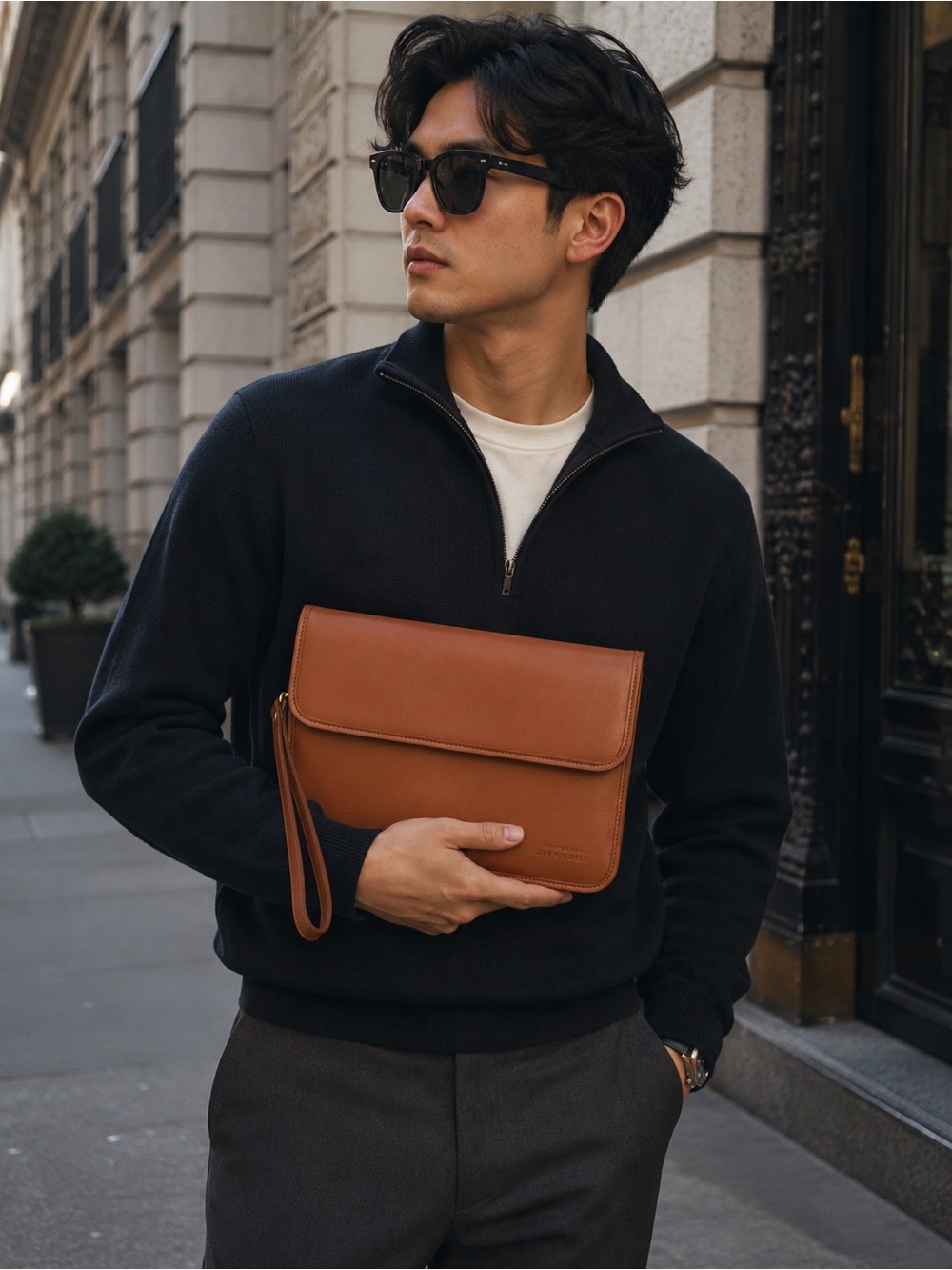 vintage 1970s Givenchy "Gentleman" collection leather clutch or portfolio